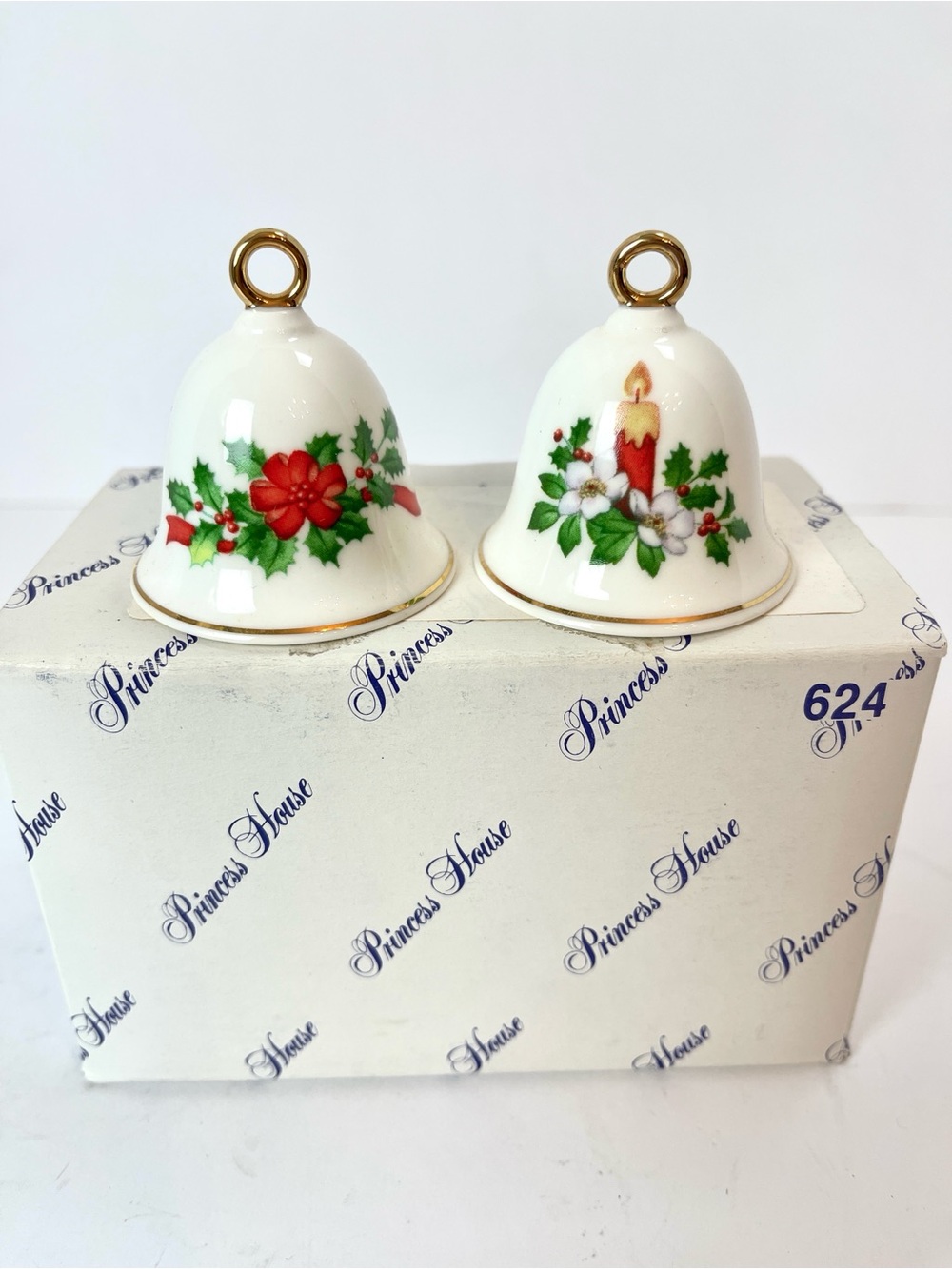 PRINCESS HOUSE BONE CHINA HOLIDAY BELL ORNAMENTS
